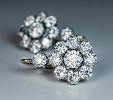 2.0Ct Round Cut Diamond Antique Cluster Drop/Dangle Earrings 14k White Gold Fin