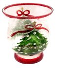 ??Hristmas Tree Crackle Glass Textured Candle Tea Light Votive Holiday 4"