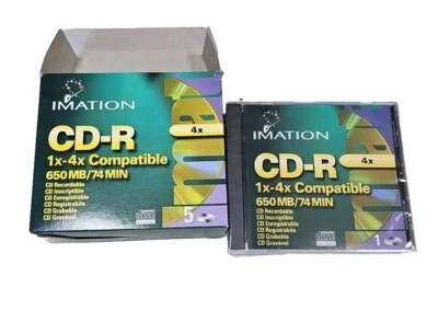 Box of 4 BRAND NEW Sealed IMATION CD-R 1X-4X Recordable DISCS! 650 MB/74 MIN - Image 1 of 2