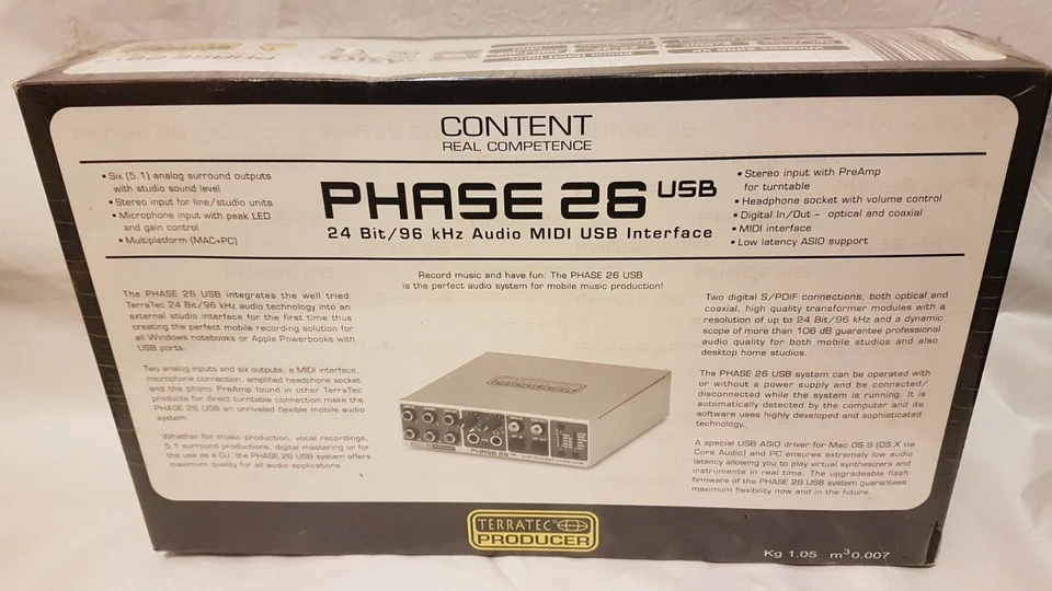 TERRATEC PRODUCER PHASE 26 24BIT/96 kHz AUDIO MIDI USB INTERFACE. Shink-wrapped. - Image 1 of 4