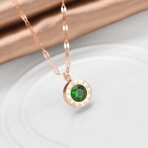 Fashion Women Stainless Green Luxury Titanium Steel Clavicle Chain Necklace - Picture 1 of 27