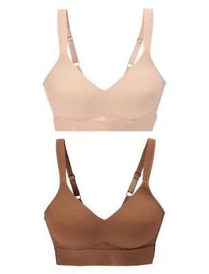 Paquete de 2 sujetadores de copa moldeados Rhonda Shear con espalda envolvente talla mediana rosa marrón 597,16 Foto 1 de 4