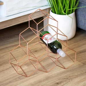 6 Bottle Wine Rack Copper Rose Gold Metal Wire Storage Counter Top Holder - Picture 1 of 2