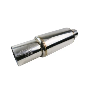 3'' Inlet 4'' Outlet Great Sound Exhaust Muffler Tips 5'' Body Resonator Sliver - Picture 1 of 4