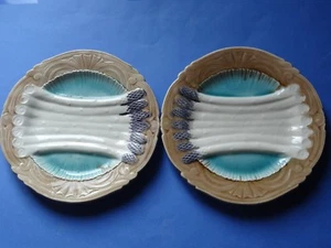 TWO VINTAGE PLATES ASPARAGUS MAJOLICA ORCHIE FRANCE - Picture 1 of 9