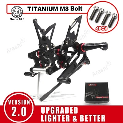 For Suzuki GSXR1000 2007 2008 K7 K8 Rearsets Footrest Foot Pegs + Titanium Bolts - Image 1 of 4