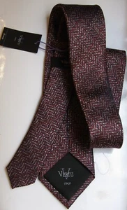 Men Silk Tie Vertu Italy Burgundy & Grey  59in L 3in W $90 Retail - Picture 1 of 9