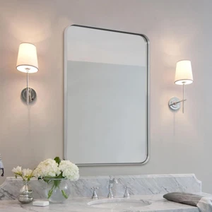 Brushed Nickel Bathroom Mirror, Silver Bathroom Vanity Wall Mounted Mirror, 30"X - Picture 1 of 9