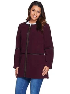DENIM CO. Size S Zip Front Bonded Fleece and Sherpa Jacket Faux Leather BURGUNDY - Picture 1 of 2