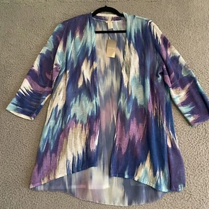 Maglione maglia cardigan Chicos donna 2 grandi jeans zig zag misto lino nuovo con etichetta - Foto 1 di 12