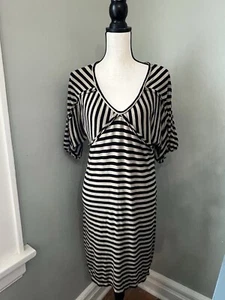 Studio M Size M Striped Black & Tan V-neck Dress - Picture 1 of 14