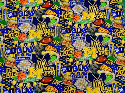 УНИВЕРСИТЕТ MICHIGAN РОСОМАХИ НОВЫЙ DOODLE ДИЗАЙН СОВЕРШЕННО НОВЫЙ 1 ЯРД 100% ХЛОПОК - Изображение 1 из 4