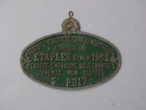 Vintage französisches Landwirtschaftspferd grüner Pokal 5. Platz Plakette, Frankreich um 1962 - Bild 1 von 3