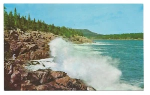 Postcard Surf Along Ocean Drive Bar Harbor Acadia Park Mt Cadillac Maine - Picture 1 of 2