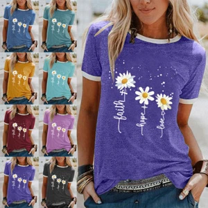 Womens Sunflower Short Sleeve T Shirt Ladies Summer Casual Crew Neck Blouse Tops - Picture 1 of 18