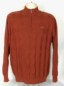 Greg Norman 1/4 Zip Pullover Argyle Sweater Shark Orange Cotton Mens Medium - Picture 1 of 8