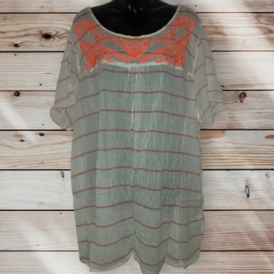 Old Navy - TALLA GRANDE - 4X - Túnica Semi Transparente Blanco Naranja Bordado Foto 1 de 4