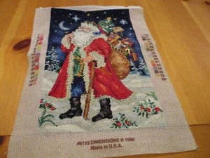 Vtg Dimensions #9112 Santa At His Best Finished Canvas Ready to Frame EVC - Picture 1 of 15