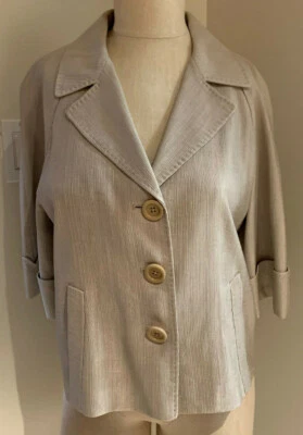 Chaqueta Blazer Elie Tahari Lino Seda Ramio Gris Rayas Pequeña Mangas Largas Foto 1 de 4