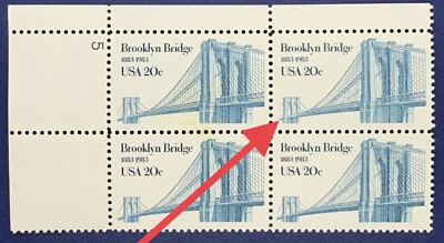 ERROR 1983 US STAMPS BLOCK BROOKLYN BRIDGE UNFINISHED BRIDGE MNH OG - Image 1 of 4
