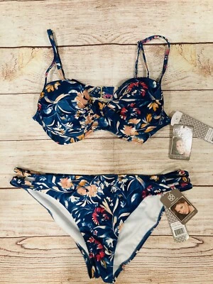 Sujetador push up Daisy Fuentes Twist talla 6 parte superior e inferior bikini azul floral NUEVO Foto 1 de 4