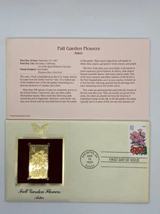 Aster Fall Garden Flowers Stamp First Day Issue 10K Gold Plated PCS with card - Picture 1 of 2