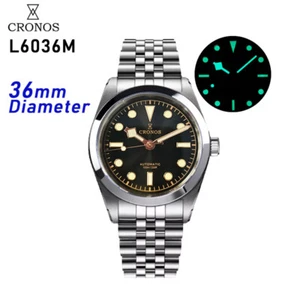 Cronos BB36 Vintage Black Automatic Men Watch 36mm 5 Links Bracelet L6036M - Picture 1 of 17