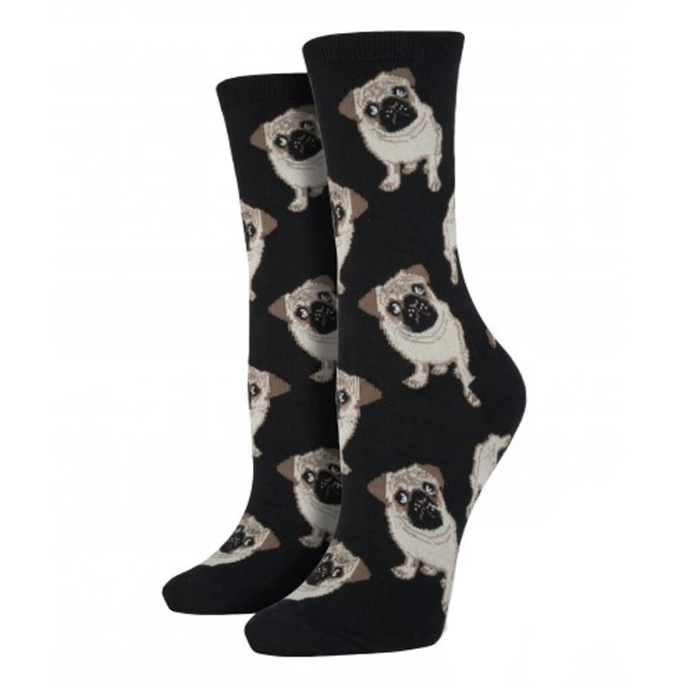 Socksmith Women's Crew Socks Pug Puppy Dog Novelty Black Novelty Footwear - Image 1 of 1
