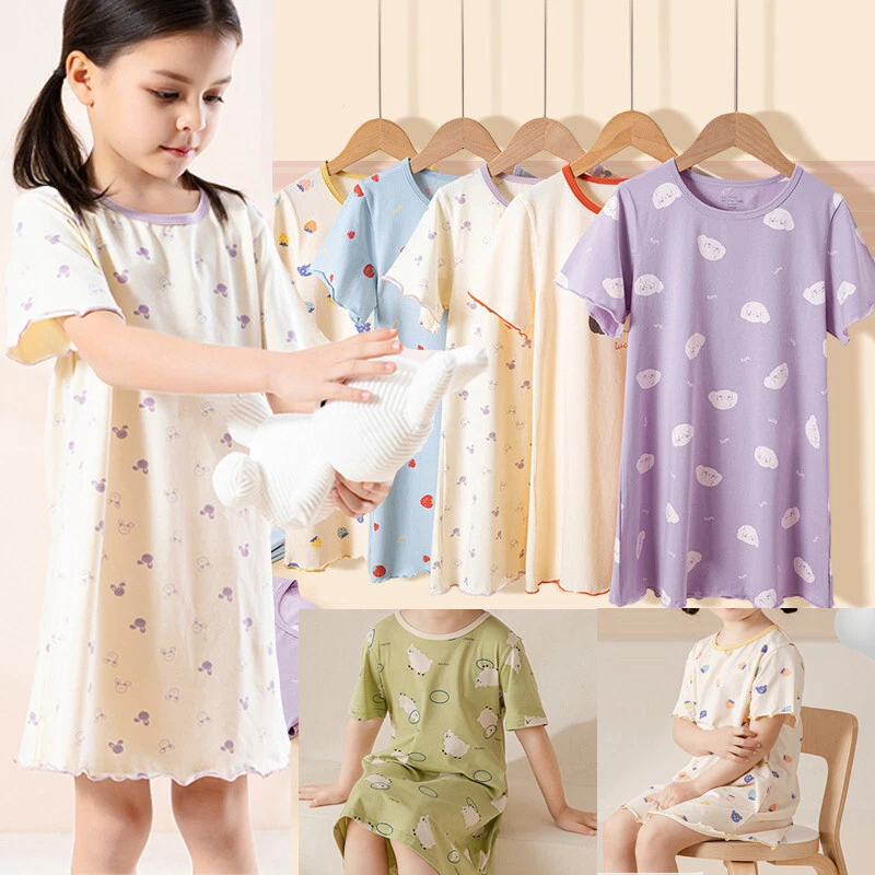 Camisola de verão para meninas pequenas bebê slim fit roupa de dormir algodão confortável vestido casual - Imagem 1 de 4