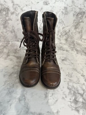 STEVE MADDEN 尺寸 6 M 棕色皮革拉链战斗时尚高踝靴 TROOPA — 第 1/4 张图片