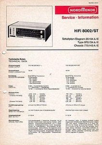 Service Manual Guide For Nordmende HiFi 8002 ST, 970.134 - Picture 1 of 1