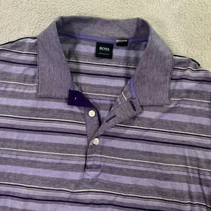 Camisa Polo Hugo Boss Para Hombre XL Púrpura Rayas Manga Corta Ajuste Regular Rendimiento - Imagen 1 de 8