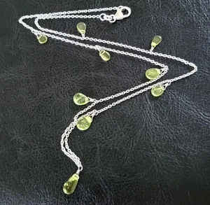 ⛰️COLLANA STAZIONE PENDENTE 18" VESUVIANITE NATURALE STERLING 925 - Foto 1 di 11