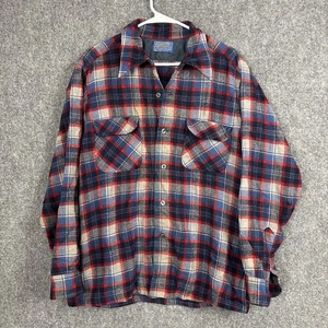 Pendleton Wool Board Shirt Mens Size L Red Blue Plaid Vintage L Loop Collar - Picture 1 of 9