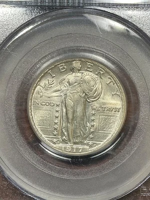 PCGS MS62 1917 S STANDING LIBERTY CUARTO TIPO 2 DURO MEJOR FECHA Foto 1 de 3