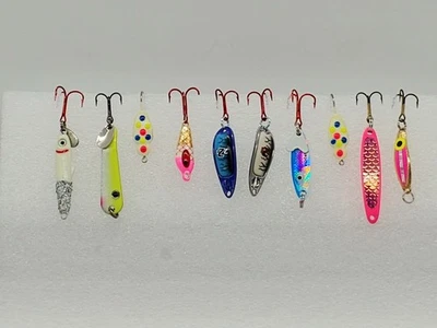 Lote de 10 cucharas de aleteo brillantes plantillas de pesca en hielo señuelos Walleye Crappie Panfish Foto 1 de 3