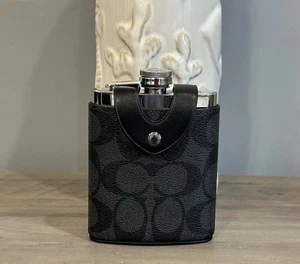 COACH CE786 Flask In Signature Canvas & Smooth Leather Gunmetal/Charcoal - Picture 1 of 10