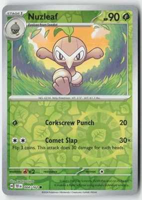 Pokemon - Nuzleaf Reverse Holo Common SV05: Temporal Forces 004/162 LP-NM - Image 1 of 2