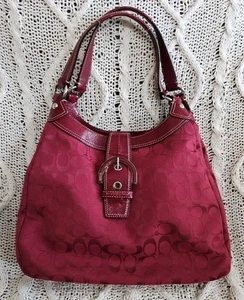 COACH F17403 Y2K Large Soho Cherry Crimson Red Signature C Canvas Hobo Bag Purse - Picture 1 of 10