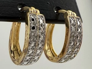 ROSS SIMONS GOLD PLATED 925 DIAMOND ACCENT HOOP EARRINGS AS IS PLEASE READ K598A - Picture 1 of 6