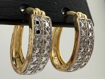ROSS SIMONS GOLD PLATED 925 DIAMOND ACCENT HOOP EARRINGS AS IS PLEASE READ K598A - Image 1 of 4