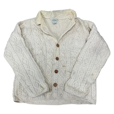 Vintage Aran Cable Knit Jumper Cream Chunky Wool Fisherman Mens Large - Image 1 of 4