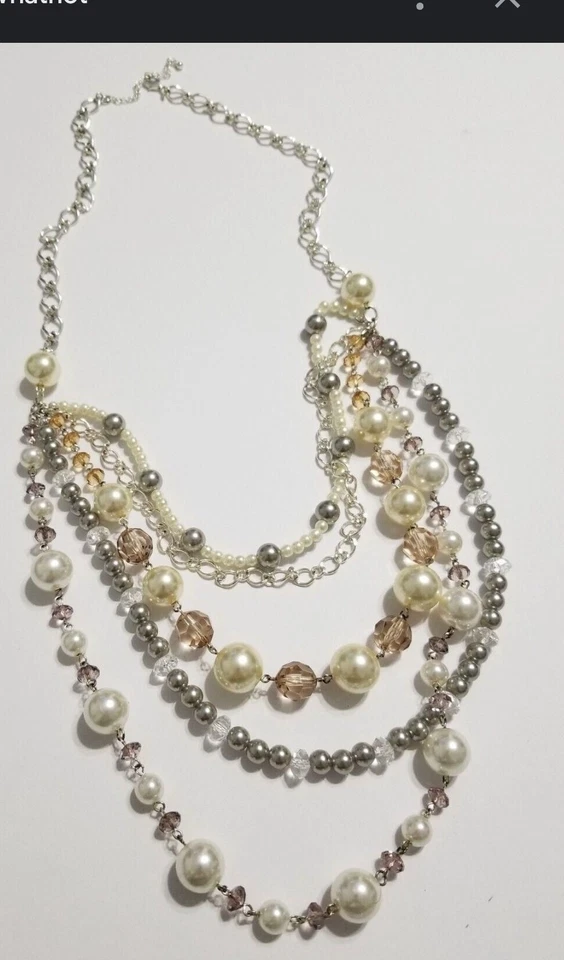 Collar de perlas simuladas gruesas Avon SAQ en capas maximalista joyería Foto 1 de 4