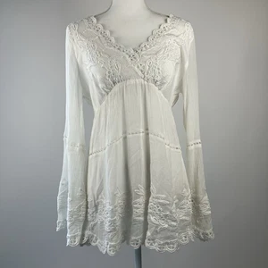 Boston Proper weiß Boho bestickt Tunika Top Gr. S Baumwolle Langarm - Bild 1 von 5