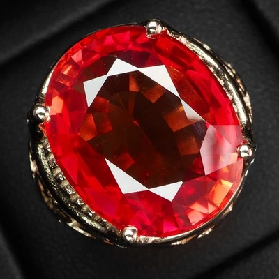 Anillos hechos a mano de plata de ley 925 de 22,50 quilates con zafiro rojo naranja Estate talla 7,75 Foto 1 de 4