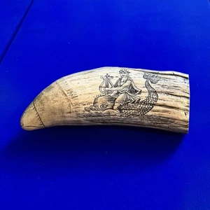 Antique/VTG Faux WHALE TOOTH Scrimshaw Prayer & Sailor Old Antique 448g - Picture 1 of 9