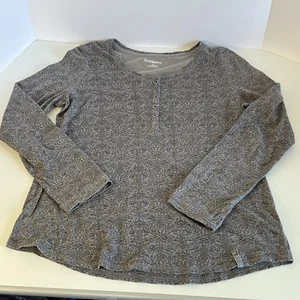 Ruff Hewn Shirt Womens Large Gray Floral Henley Long Sleeve Tee Cotton - Picture 1 of 12