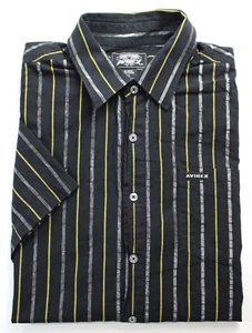 Avirex Shirt - Mens SIZE XL - Black/Gold w/ Metallic Silver Stripes Button-Up - Picture 1 of 6