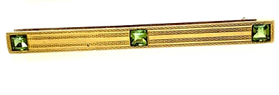 14k Solid Yellow Gold Peridot Antique Pin / Brooch Unisex Sign W.A.F. - Image 1 of 4