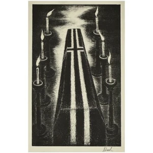 Expressionist WPA WW2 Casket w/ Candles Etching By Richard Hood, Signed (1943) - Picture 1 of 4
